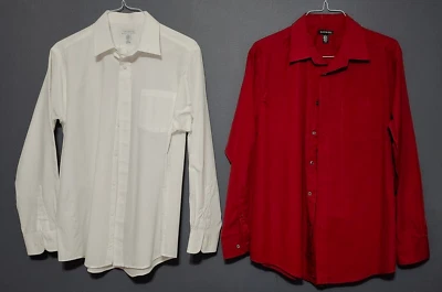 (2) MEN'S DRESS SHIRTS ~ LONG SLEEVE COTTON/POLY ~ LARGE 16-16 1/2 - Image 1 of 4