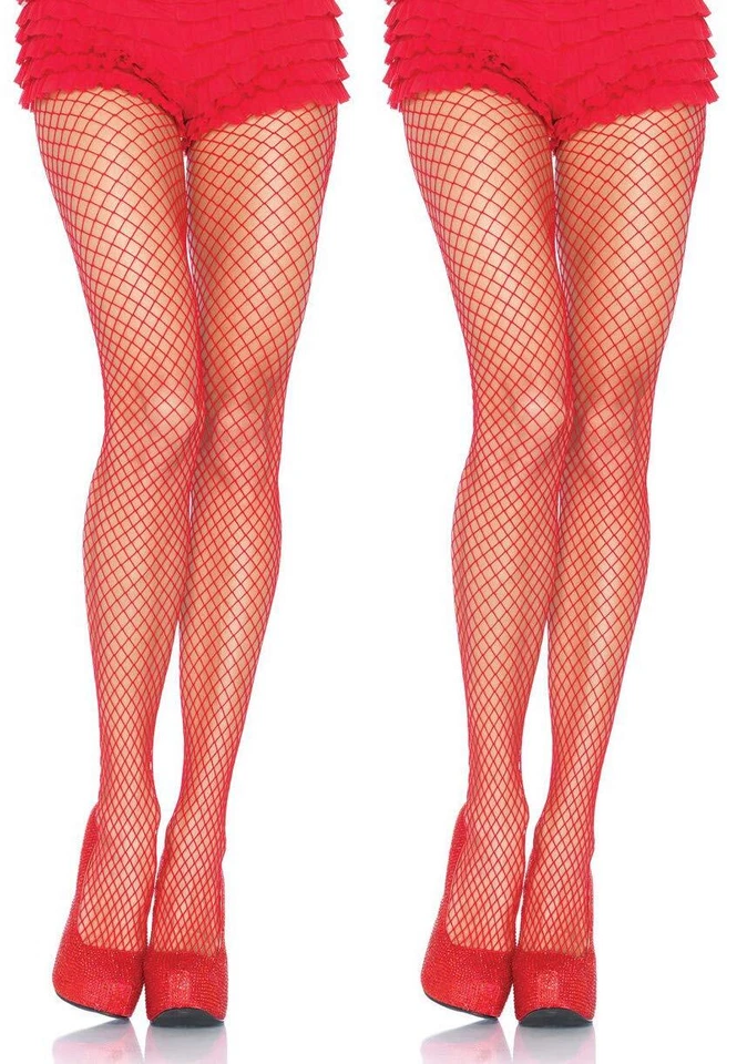 Leg Avenue Industrial Net Panty Hose 2 Pair Red Wide Fishnet Size One Size - Image 1 of 1