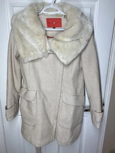 Ivanka Trump Winter Wrap Coat in Cream - Size US Medium - Wool Blend Faux Fur  - Picture 1 of 14
