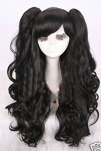 Gothic lolita black full wig curly wave long cosplay wig with ponytails - Picture 1 of 5