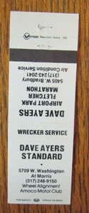 DAVE AYERS STANDARD GAS STATION MATCHBOOK MATCHCOVER: INDIANAPOLIS, INDIANA -E22 - Picture 1 of 2