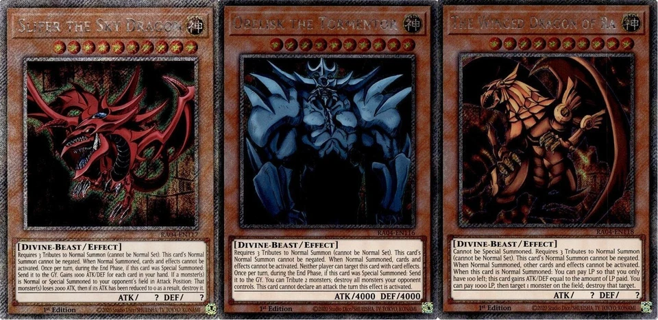 Yu-Gi-Oh! Obelisk Slifer Dragon Ra Winged RA04 Platinum Secret God Cards Set - Image 1 of 1