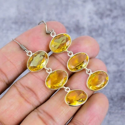 Pendientes colgantes de plata de ley 925 con piedras preciosas de citrino regalo para mujer Foto 1 de 4