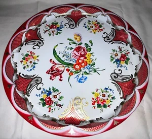 BANDEJA DE METAL DE 12 PULGADAS VINTAGE ROSA FLORAL POR LO TANTO DECORADA - Imagen 1 de 5