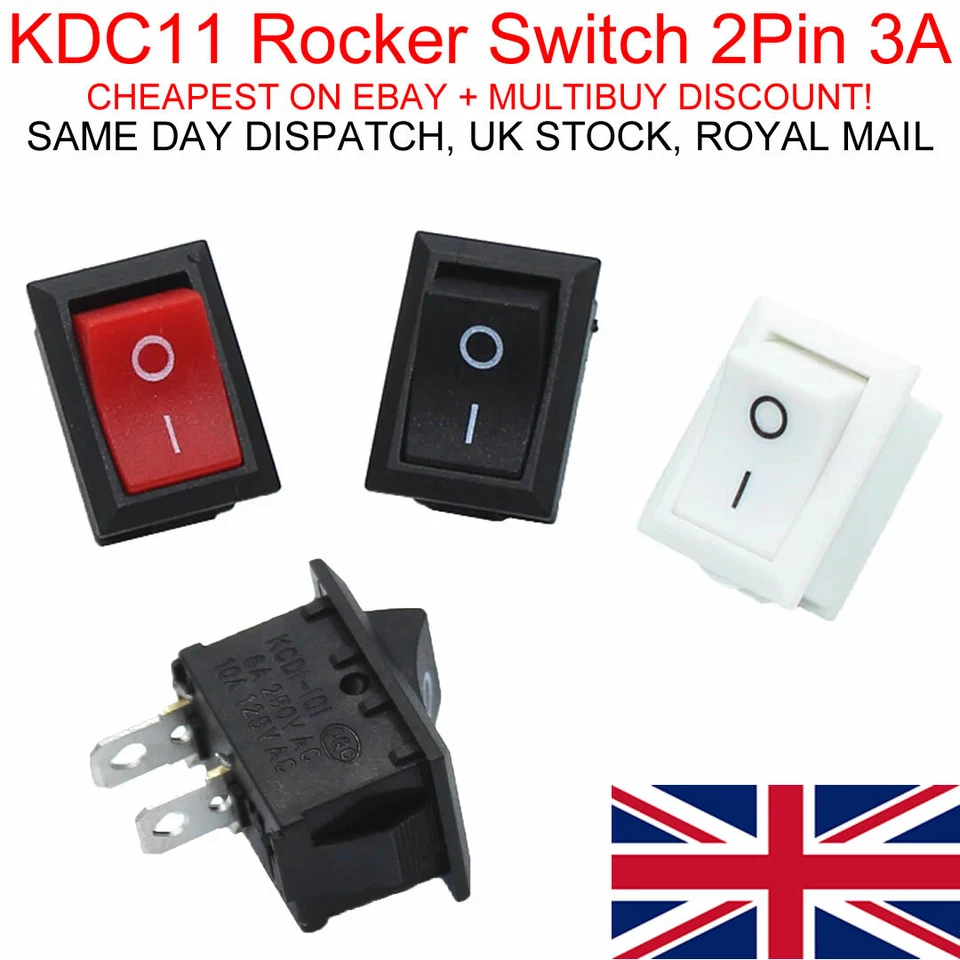 2 Position Rectangular Rocker Switch 2 Pin 250V 3A KCD11 ON OFF - Image 1 of 1