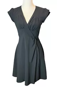 Banana Republic Wrap Style Dress Women's Sz 2 Black Polyester Cap Flutter Sleeve - Picture 1 of 13