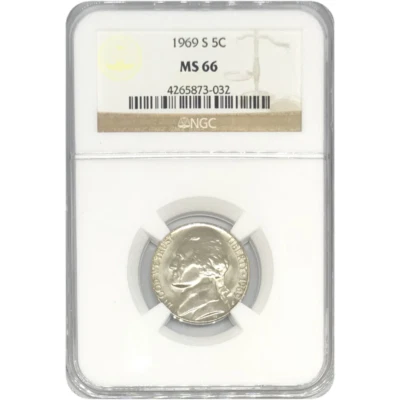 1969 S Jefferson Nickel NGC MS66 *Rev Tye's* #3032122 - Image 1 of 4