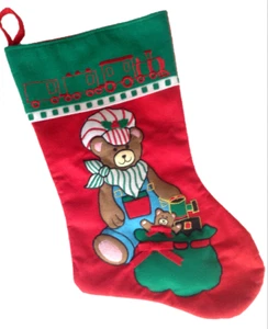 Christmas Stocking Padded Teddy Bear & Presents, Heavy Felt Feel, 2 Dimensio New - Picture 1 of 3