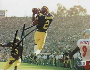 CHARLES WOODSON Foto Autografo Firmato 8x10 Beckett COA Michigan Rose Bowl HOF - Foto 1 di 1