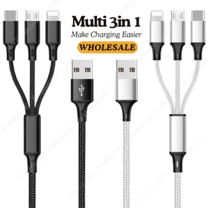 3 in 1 Braided USB Fast Charging Cable USB C/Micro USB/USB 8 Pin Universal Lot - Picture 1 of 15