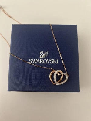 Swarovski Woman Double Heart Rose Pendant Necklace Spring 5194826 with Box & Tag - Image 1 of 4