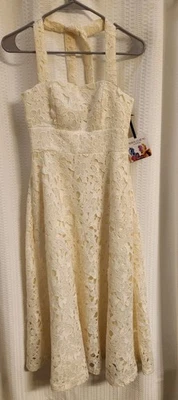 Vestido Prabal Gurung Crema Marfil Encaje Halter Especial Boda Fiesta Resort Talla 2 Foto 1 de 4