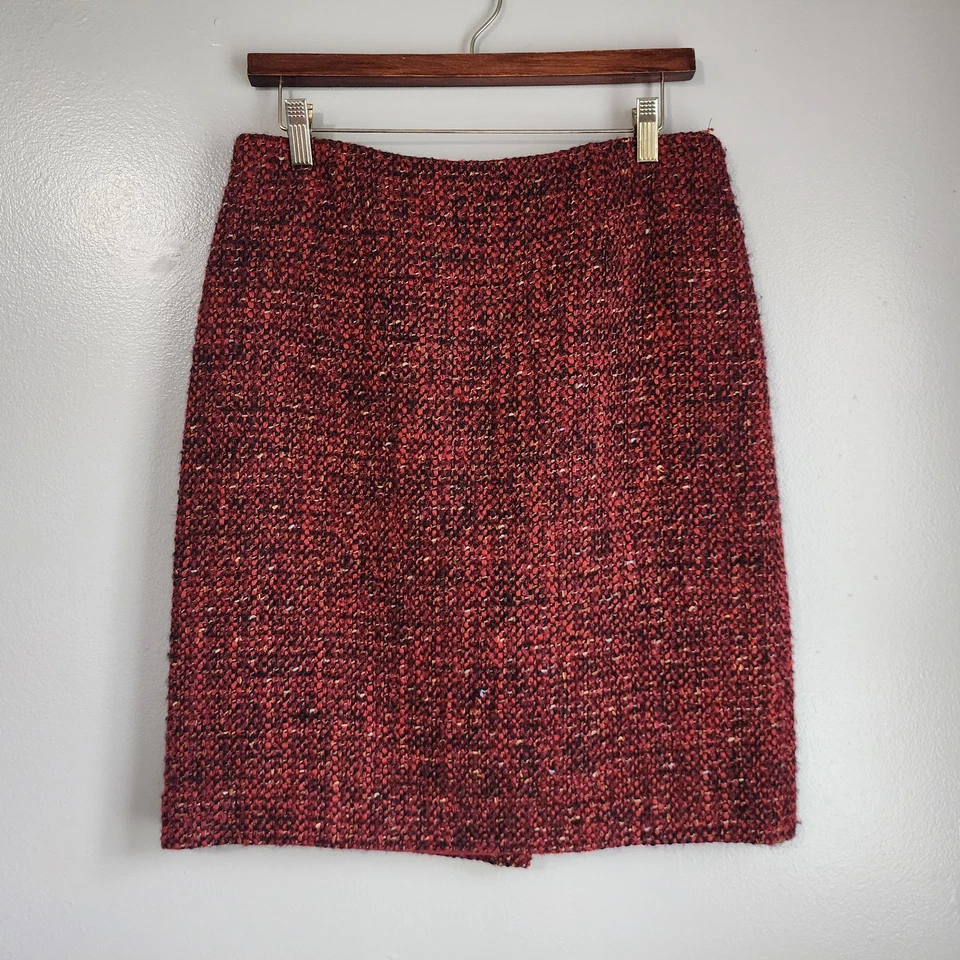 Vintage ALFANI Red Tweed Pencil Skirt Size 10 Slit work Career Court Knee Length - Image 1 of 4