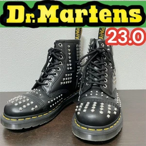 Dr Martens 8 Eye Boots Studded Black Leather UK4 Lace Up Punk Style Ankle Shoes - Picture 1 of 24