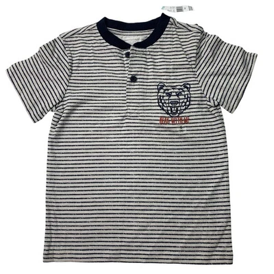 Camiseta Henley Toughskins Niños Talla 4 Pequeña Oso Con Me Rayas Gráfico Algodón Foto 1 de 4