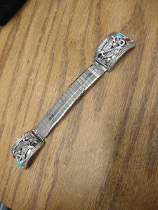 Vintage Navajo Adler türkis & rote Koralle Herrenuhr Spitze Sterlingsilber signiert - Bild 1 von 5
