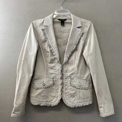 Chaqueta Blazer White House B. M. Para Mujer Ajustada con Volantes Borde Crema Talla 6 D1206320 Foto 1 de 4