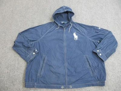 Винтажный Polo Ralph Lauren куртка мужская 3XB синий с капюшоном большой пони логотип молнии ветровка - Изображение 1 из 4