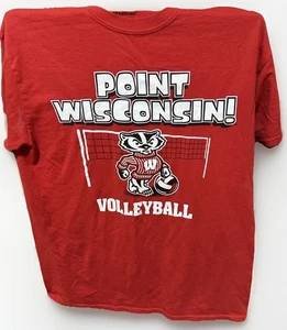University Of Wisconsin Badgers Unisex Adult Red Volleyball T-Shirt Sz M Point! - Picture 1 of 8