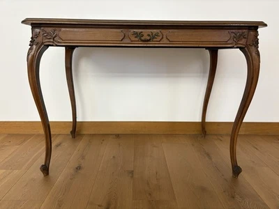 ANCIENNE TABLE D’APPOINT VERNIE AU TAMPON GUÉRIDON BUREAU - Photo 1/4