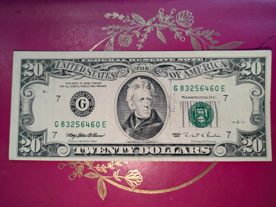 Old design Small Head $20 / Twenty Dollar Bill Series 1995 Off Center Obverse - Image 1 of 2