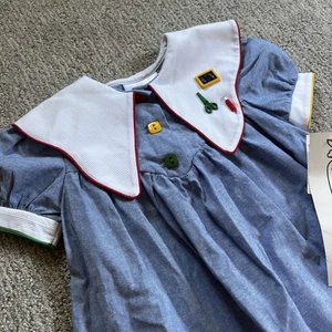 Bonnie Jean Vintage Blue Back To School Dress Size 3T Collared Red Yellow Accent - Picture 1 of 8
