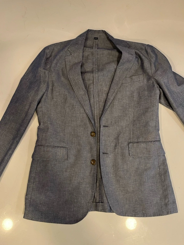 Chaqueta Blazer J.CREW Ludlow Sin Estructura, Calce Ajustado, Talla 38S, Azul Lino Algodón Foto 1 de 4