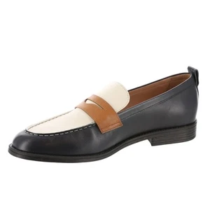 Cole Haan Womens Stassi Penny Loafer US 6.5 B EU 37 Navy Ivory Leather NWOB - Foto 1 di 13