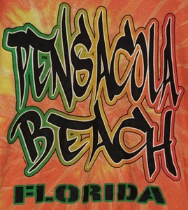 PENSACOLA BEACH T-SHIRT TEE ORANGE GELB TIE DYE GILDAN BAUMWOLLE HERREN GRÖSSE M  - Bild 1 von 4