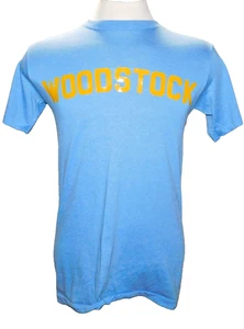 VTG SINGLE STITCH 60'S T-SHIRT WOODSTOCK LABEL PRINT STANFIELDS BLUE MEN'S M - Picture 1 of 6