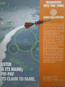 12/1990 PUB AEROSPATIALE ASTER SURFACE TO AIR MISSILE PIF PAF ORIGINAL AD - Picture 1 of 1