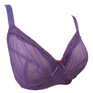 Freya Purple Sexy Sheer Scalloped Lace Embroidery Unlined Bra Sz 32G Polka Dot - Picture 1 of 19