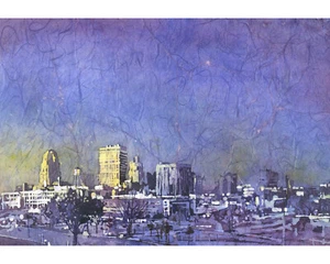 Watercolor landscape Winston-Salem skyline batik painting home decor (print) - Picture 1 of 12