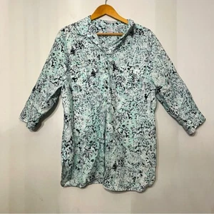Chico's Linen Top size 3 Button Up 3/4 Sleeve Lightweight Coastal Summer US 14 - Picture 1 of 10