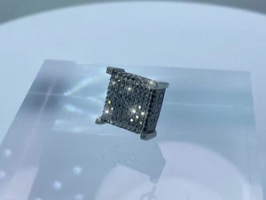 10k Gold Black Rhodium .30 tcw Black Diamond Square Head Single Earring Mens - Picture 1 of 3