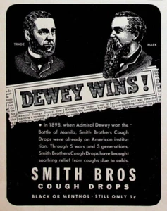 1944 Smith Bros Cough Drops Admiral George Dewey Wins Vintage 1940s Print Ad - Picture 1 of 2