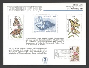 1987 US Scott #SC121 Souvenir Card Exposition Philatelique Monte Carlo, Monaco - Picture 1 of 1