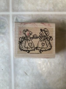 Mouse Rubber Stamp Mice Sharing Cake Stampin' Up! Retired Valentines Day - Picture 1 of 3