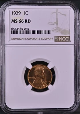 1939 1C RD Lincoln Wheat One Cent NGC MS66RD  6553435-045 - Image 1 of 2