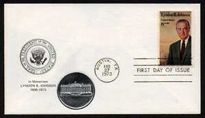 USA, SCOTT # 1503, MEDALLION FDC COVER 1973 AMERICAN PRESIDENT LYNDON B. JOHNSON - Picture 1 of 1