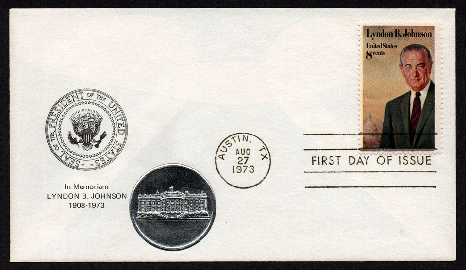 USA, SCOTT # 1503, MEDALLION FDC COVER 1973 AMERICAN PRESIDENT LYNDON B. JOHNSON - Image 1 of 1