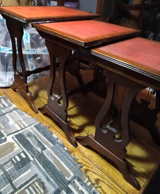 Mid Century Mahogany Red Leather Inlay Nesting End Tables by Imperial  (ET404) - Image 1 of 4