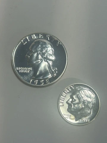 1958 Silver Proof Quarter And Dime Cover