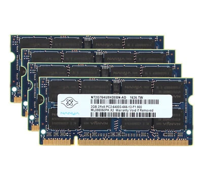8GB NANYA Kits 4X 2GB DDR2 800MHz PC2-6400S 200PIN SODIMM Laptop RAM Memory #N - Image 1 of 4