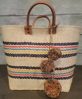 Mar Y Sol Caracas Basket Tote Natural Multi Stripe Beautiful!! - Image 1 of 4