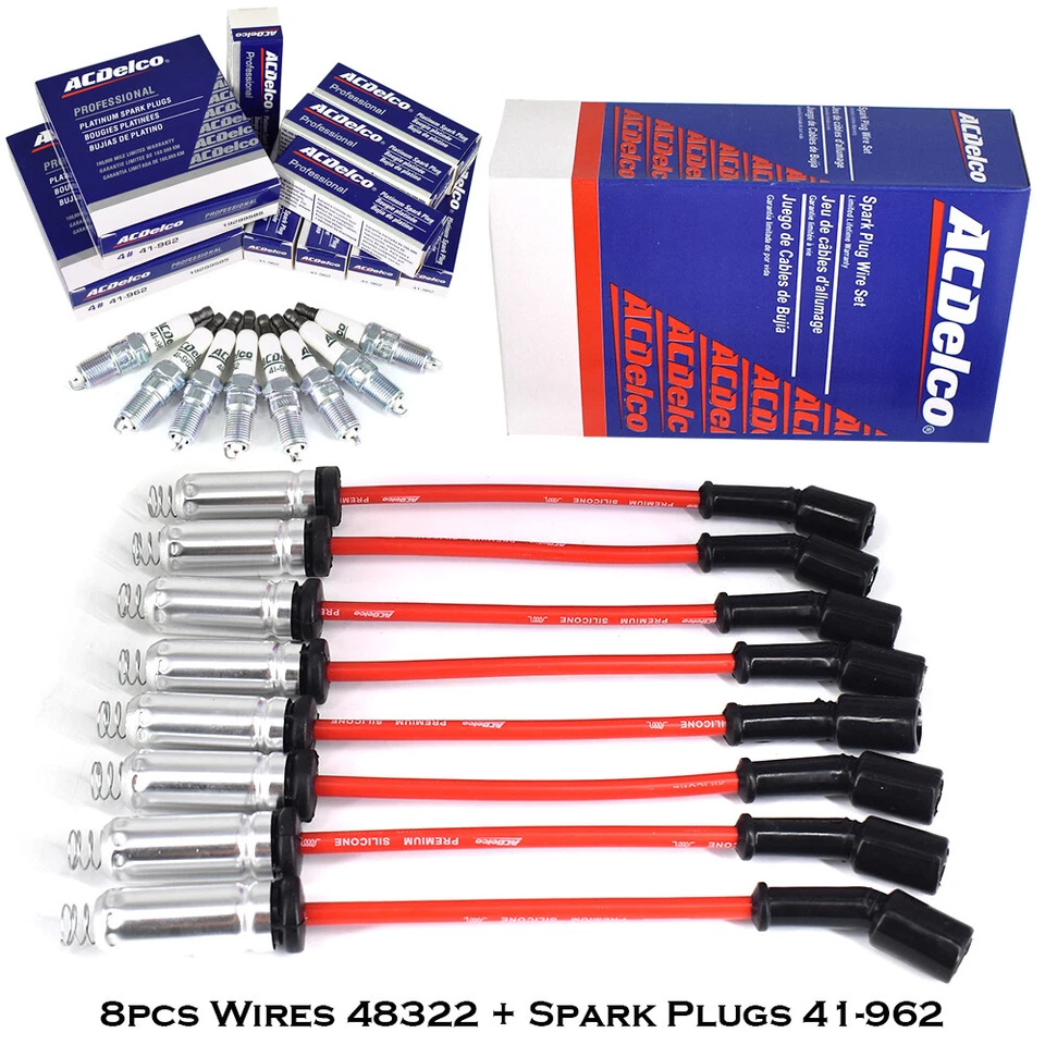 8pcs 9748HH Wires & 41-962 19299585 Spark Plugs For Chevrolet GMC 4.8L 5.3L 6.0L - Image 1 of 4