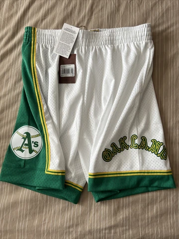 Oakland Athletics A’s Mitchell & Ness Mesh Team ID Shorts White Green Yellow XL Cover