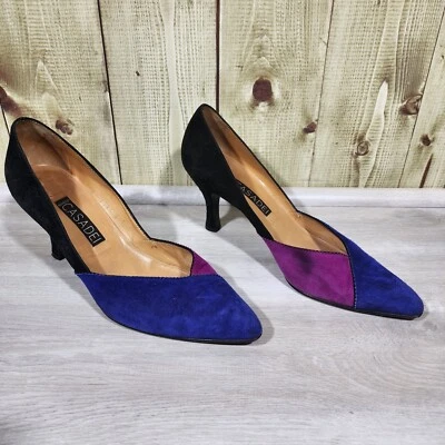 Casadei Women's High Heel Fashion Pumps Suede Purple Blue Black Size 8.5 B Italy - Image 1 of 4