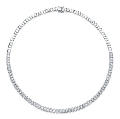 Collar de diamantes talla baguette de oro blanco de 14 quilates semi tenis natural de 3,00 quilates Foto 1 de 4