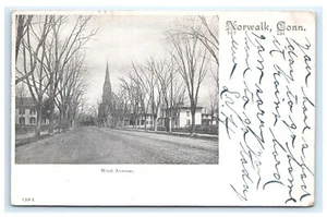 Tarjeta postal West Avenue Street Scene Church Norwalk CT Connecticut UDB G1 - Imagen 1 de 2